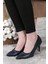 Hakiki Deri Stiletto Lacivert Topuklu Ayakkabı - 7,5 Cm İnce Topuk Sivri Burun - El İşçiliği Rugan Yılan Desen Premium Deri GRS004-LC 4