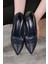 Hakiki Deri Stiletto Lacivert Topuklu Ayakkabı - 7,5 Cm İnce Topuk Sivri Burun - El İşçiliği Rugan Yılan Desen Premium Deri GRS004-LC 5