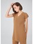 Derin V Yaka Yırtmaçlı Kolsuz Kadın Triko Tunik - Camel 3