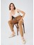 Yüksek Bel Dar Paça Kaşmir Karışım Fit Kadın Triko Pantolon Camel 4
