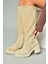 R654047702 Bej Deri Süet Kalın Topuklu Kadın Çizme 2