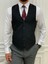Erkek Kombinli Takım Elbise Kırlangıç Yaka Italyan Kesim Slim Fit Ceket Yelek Pantolon-Lacivert 2