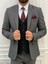 Erkek Kombinli Takım Elbise Kırlangıç Yaka Italyan Kesim Slim Fit Ceket Yelek Pantolon-Lacivert 4