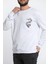 Beyaz Erkek Bisiklet Yaka Baskılı Sweatshirt P-00005334 2