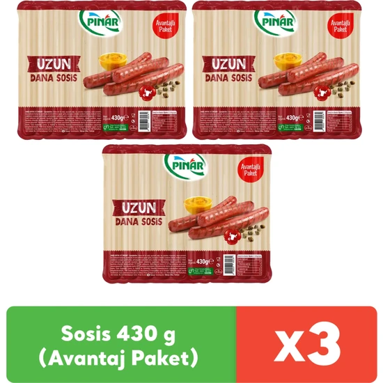 Pınar Dana Sosis 430 g (Avantaj Paket) x 3 adet