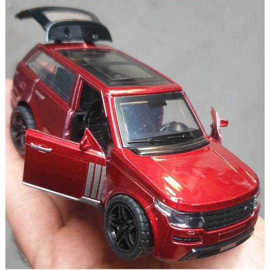 Hepsilazım Die Cast Metal Range Rover Jip 12 cm Oyuncak Araba Çek Bırak Model Araba Kapı Bagaj Açılır Kırmızı