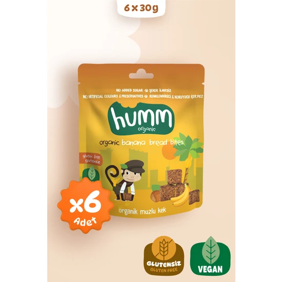 Humm Organic - Organik Glutensiz Vegan Muzlu Kek Atıştırmalık Paketi - 6 Adet