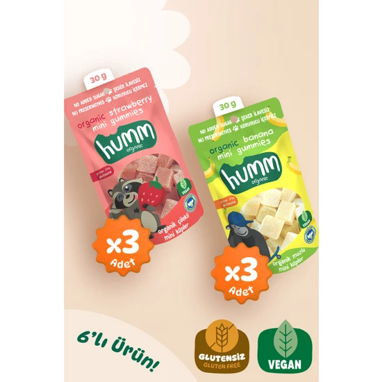 Humm Organic - Organik Glutensiz Vegan Mini Küpler Atıştırmalık Paketi - 6 Adet (2 Çeşit)