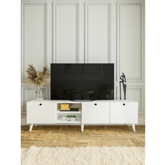 Montenero Tv Ünitesi Parlak Beyaz 180 Cm Modern Tv Sehpası