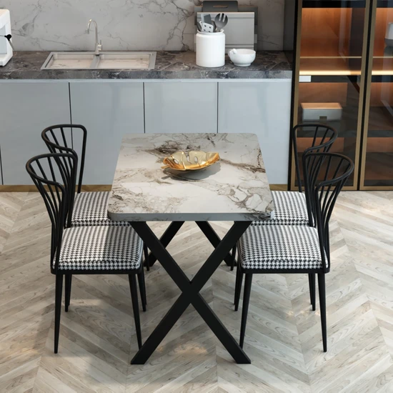 Furnature Design Yemek Masası Takımı  x  Ayaklı Yemek Masası 70 x 110 + 4 Adet Sandalye - Efes