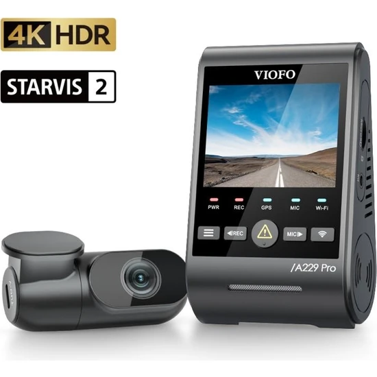 Viofo A229 Pro 2 Kameralı Ön+Arka 4k+2k Hdr Sony Starvis 2 Sensörlü Wi-Fi Gps'li Araç Kamerası