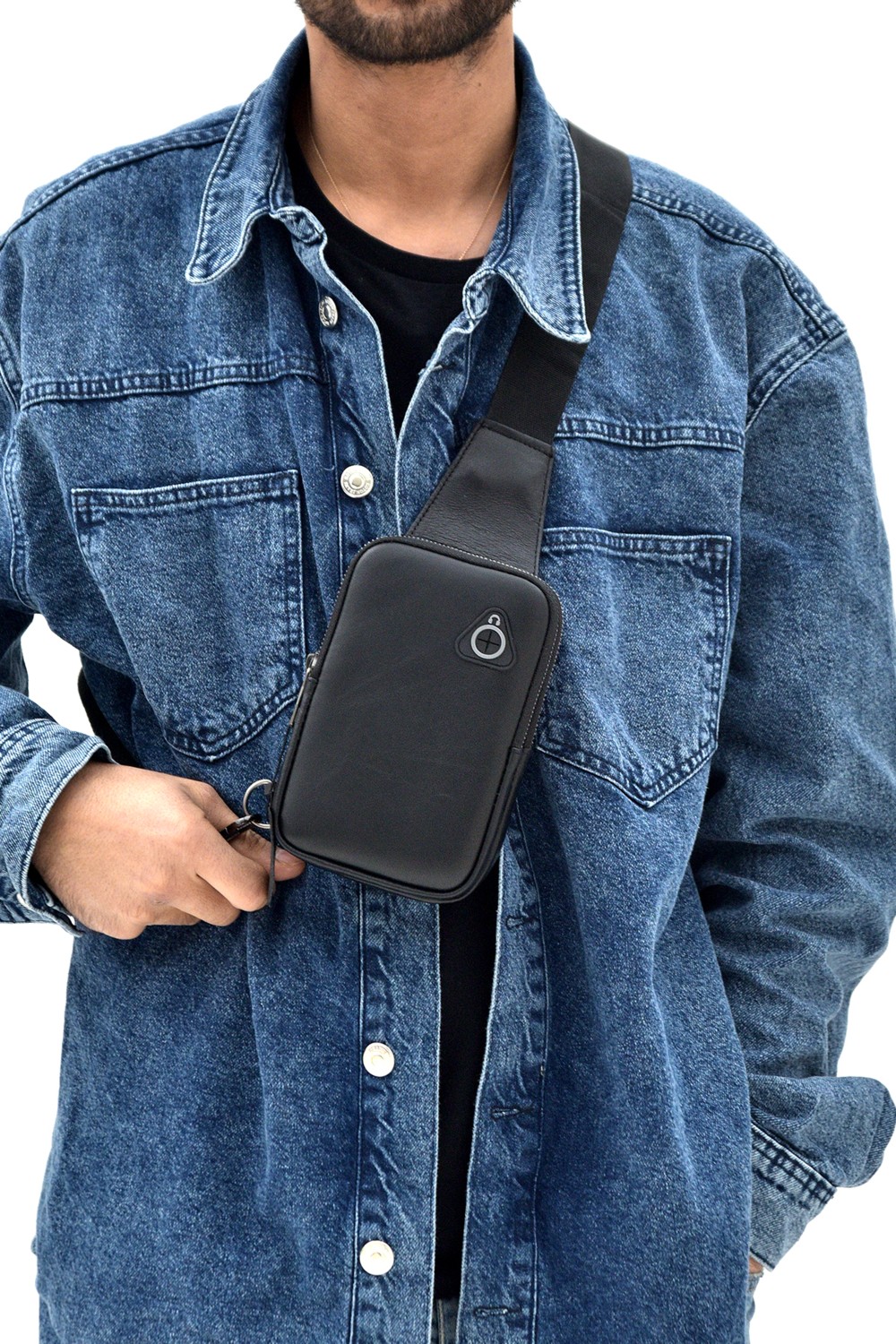 Tuldar Erkek Siyah Hakiki Deri Telefon Cüzdan Bölmeli Usb Kulaklık Çıkışlı Çapraz Göğüs Ve Omuz Çantası tul010 görsel 5