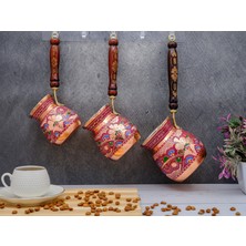 Eva Copper 3'lü Set El Yapımı Işlemeli Kalaylı Kalın Bakır Kahve Cezvesi