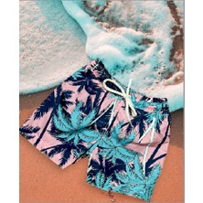 Lolli Boom Kids  Yeni Sezon Erkek Çocuk Tropik Palmiye Baskı Detaylı Bel Bağcıklı Şort Mayo Fileli Tam / Regular Kalıp