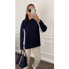 Büşce Gömlek Detaylı Lacivert Sweat