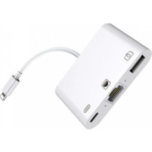 OBRAX Iphone ve Ipad Için USB Kamera Adaptörü, Ethernet Adaptörü, Lightning Şarj Adaptörü, 3in1 Adaptör