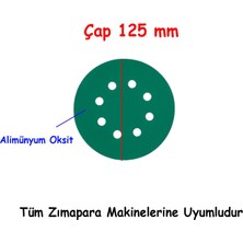 Badem10 Delikli 125 mm Yeşil Cırt Zımpara Taşlama 180 Kum Kaporta Boya Duvar Metal Cila Parlatma 5 Adet