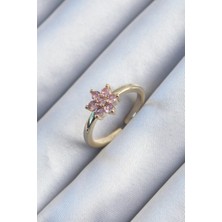 Callerrons Accessories  Pirinç Gold Renk Pembe Zirkon Taş Lotus Model Kadın Yüzük