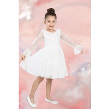 Çocuk Yolu Kids Puantiyeli Tüllü Beyaz Kız Çocuk Elbise A1111141111020