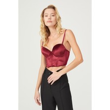 Stay Lunique Kadife Korseli Bordo Bralet Büstiyer Sütyen Takımı