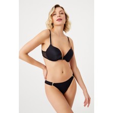 Stay Lunique Violet V Detaylı Siyah Destekli Soft Kap Sütyen Takımı