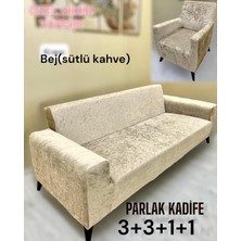 Kadife 3 3 1 1 Lastikli Kanepe Örtüsü | Lastikli Koltuk Örtüsü | Koltuk Kılıfı Takımı Bej Renk