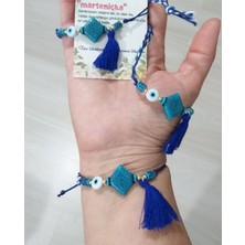 Funny Takı Üç Adet Mavi Boncuklu Nazar Boncuklu Püsküllü Asimetrik Marteniçka Bileklik