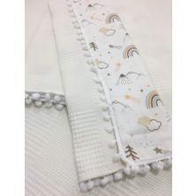 Buse Baby Home Muslin Kumaş ,pikeli ve Ponponlu , %100 Pamuklu Çok Amaçlı Bebek Battaniyesi