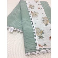 Buse Baby Home Muslin Kumaş ,pikeli ve Ponponlu , %100 Pamuklu Çok Amaçlı Bebek Battaniyesi