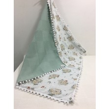 Buse Baby Home Muslin Kumaş ,pikeli ve Ponponlu , %100 Pamuklu Çok Amaçlı Bebek Battaniyesi