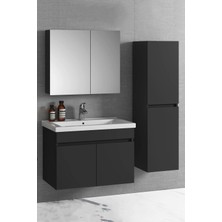 Alfa Banyo Viola-Siyah (65+35) 100 cm Mdf Boy Dolaplı Lavabolu Banyo Dolabı Takımı**demonte Değil*