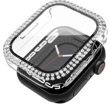 Cool Cold Apple Watch Elmas Cam+Kasa Koruyucu 44MM Zarif Şık Tasarım Akıllı Saat Koruyucu Kılıfı