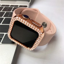 Cool Cold Apple Watch Elmas Cam+Kasa Koruyucu 44MM Zarif Şık Tasarım Akıllı Saat Koruyucu Kılıfı