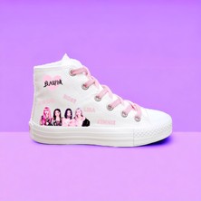 Amazoon Desing Blacpink Baskılı Beyaz Keten Çocuk Spor Ayakkabı Sneaker