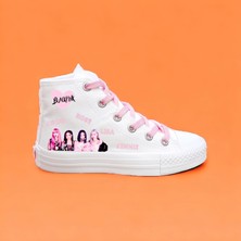 Amazoon Desing Blacpink Baskılı Beyaz Keten Çocuk Spor Ayakkabı Sneaker