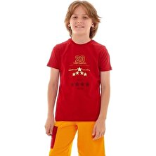 Galatasaray Lisanslı 2023 Şampiyonluk Kırmızı Çocuk T-Shirt Hediye Aslan Ahşap Kutulu