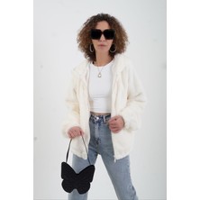 Zelish My Sister Ekru Kapüşonlu Suni Kürk Mont