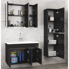 Alfa Banyo Viola3-Siyah (100+35) 135 cm Mdf-Aynalı Seramik Lavabolu Banyo Dolabı Takımı**demonte Değil**
