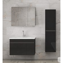 Alfa Banyo Viola3-Siyah (100+35) 135 cm Mdf-Aynalı Seramik Lavabolu Banyo Dolabı Takımı**demonte Değil**
