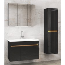 Alfa Banyo Viola3-S Siyah 100+35 cm Mdf-Aynalı Seramik Lavabolu Banyo Dolabı Takımı**demonte Değil**