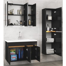 Alfa Banyo Viola3-S Siyah 100+35 cm Mdf-Aynalı Seramik Lavabolu Banyo Dolabı Takımı**demonte Değil**