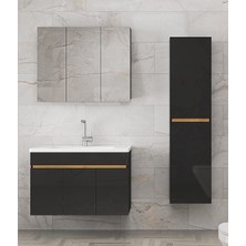 Alfa Banyo Viola3-S Siyah 100+35 cm Mdf-Aynalı Seramik Lavabolu Banyo Dolabı Takımı**demonte Değil**
