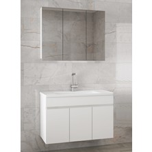 Alfa Banyo Viola3-Beyaz 100 cm Mdf-Aynalı Seramik Lavabolu Banyo Dolabı Takımı**demonte Değil**