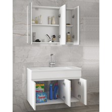 Alfa Banyo Viola3-Beyaz 100 cm Mdf-Aynalı Seramik Lavabolu Banyo Dolabı Takımı**demonte Değil**