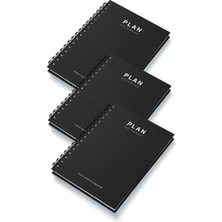 Deep Notebook 3'lü Set Süresiz Planlayıcı Ajanda A5 Spiralli Siyah Renk Tasarım