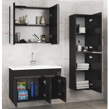 Alfa Banyo Viola3-Siyah 80+35 cm Mdf-Ayna Dolaplı Seramik Lavabolu Banyo Dolabı Takımı**demonte Değil**
