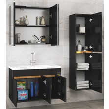 Alfa Banyo Viola3-S Siyah 80+35 cm Mdf-Ayna Dolaplı Seramik Lavabolu Banyo Dolabı Takımı**demonte Değil**