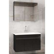 Alfa Banyo Viola3 Siyah 80 cm Mdf-Ayna Dolaplı Seramik Lavabolu Banyo Dolabı**demonte Değil**