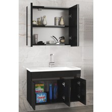 Alfa Banyo Viola3 Siyah 80 cm Mdf-Ayna Dolaplı Seramik Lavabolu Banyo Dolabı**demonte Değil**