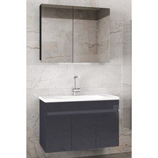 Alfa Banyo Viola3 Antrasit 80 cm Mdf-Ayna Dolaplı Seramik Lavabolu Banyo Dolabı Takımı**demonte Değil**